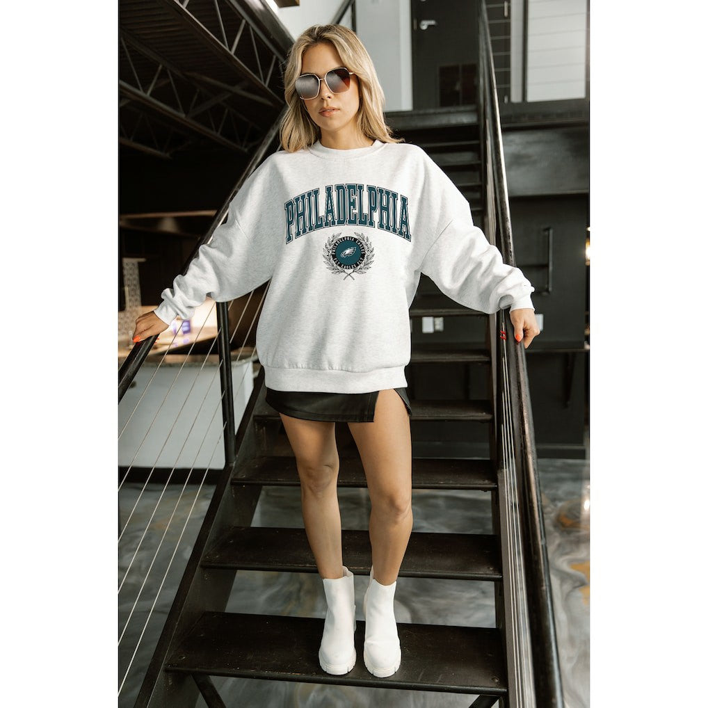 Philadelphia Eagles Gameday Couture Women's Traditional Logo Oversized Premium Fleece Pullover Sweatshirt - Ash outlet