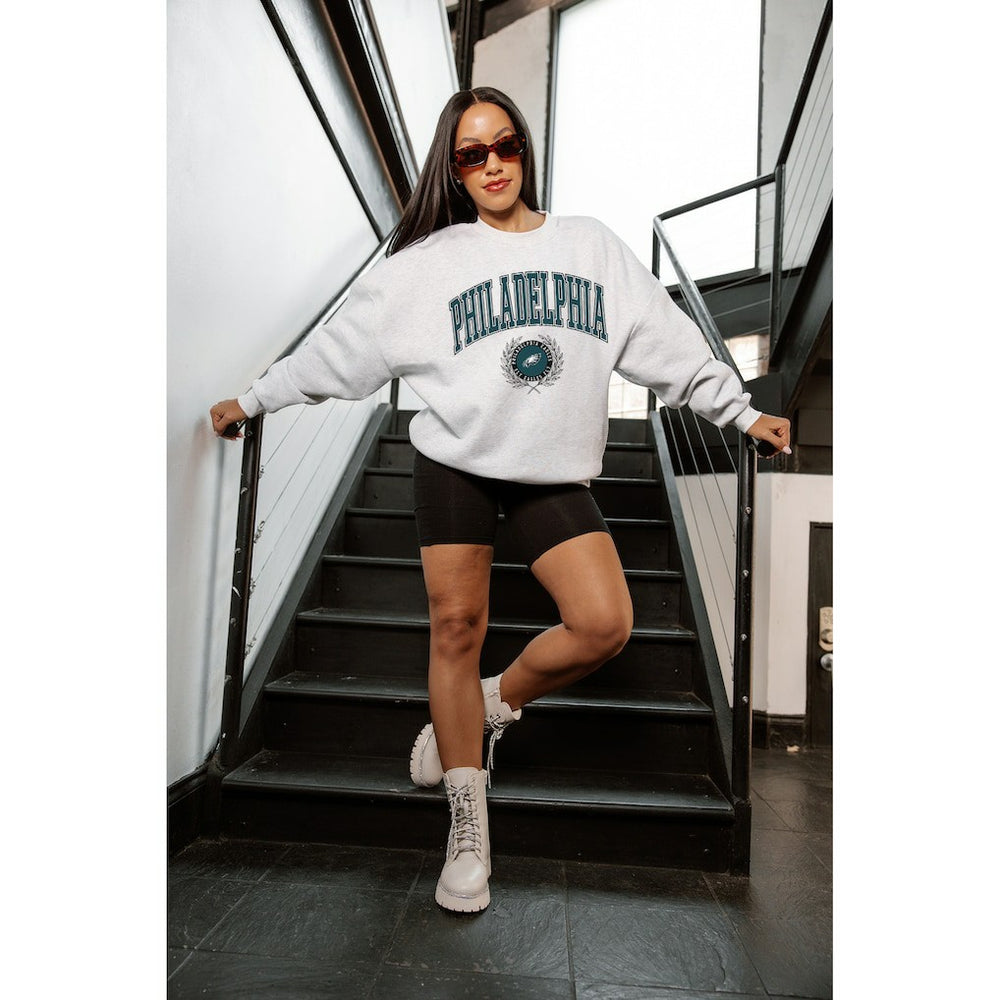 Philadelphia Eagles Gameday Couture Women's Traditional Logo Oversized Premium Fleece Pullover Sweatshirt - Ash outlet