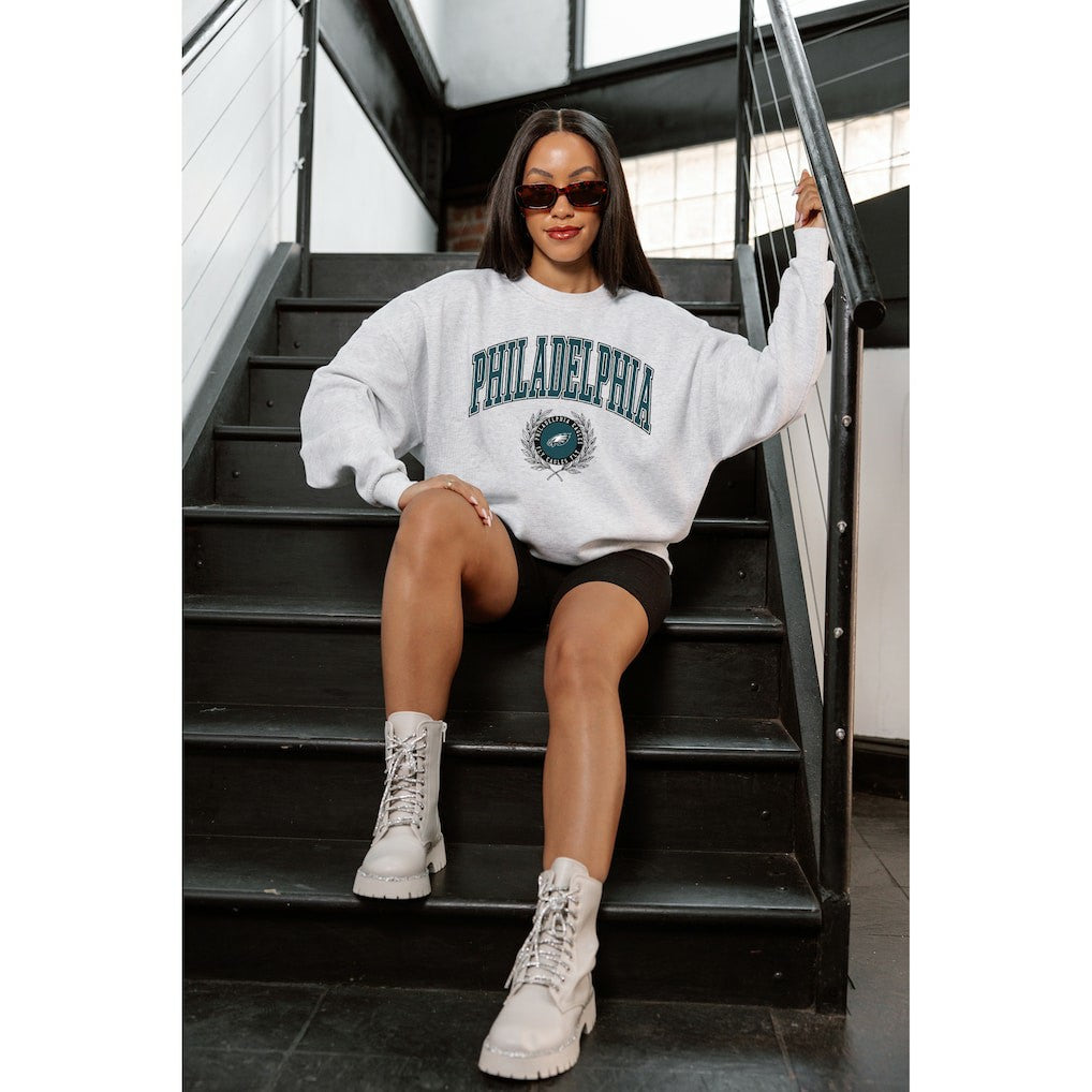 Philadelphia Eagles Gameday Couture Women's Traditional Logo Oversized Premium Fleece Pullover Sweatshirt - Ash outlet