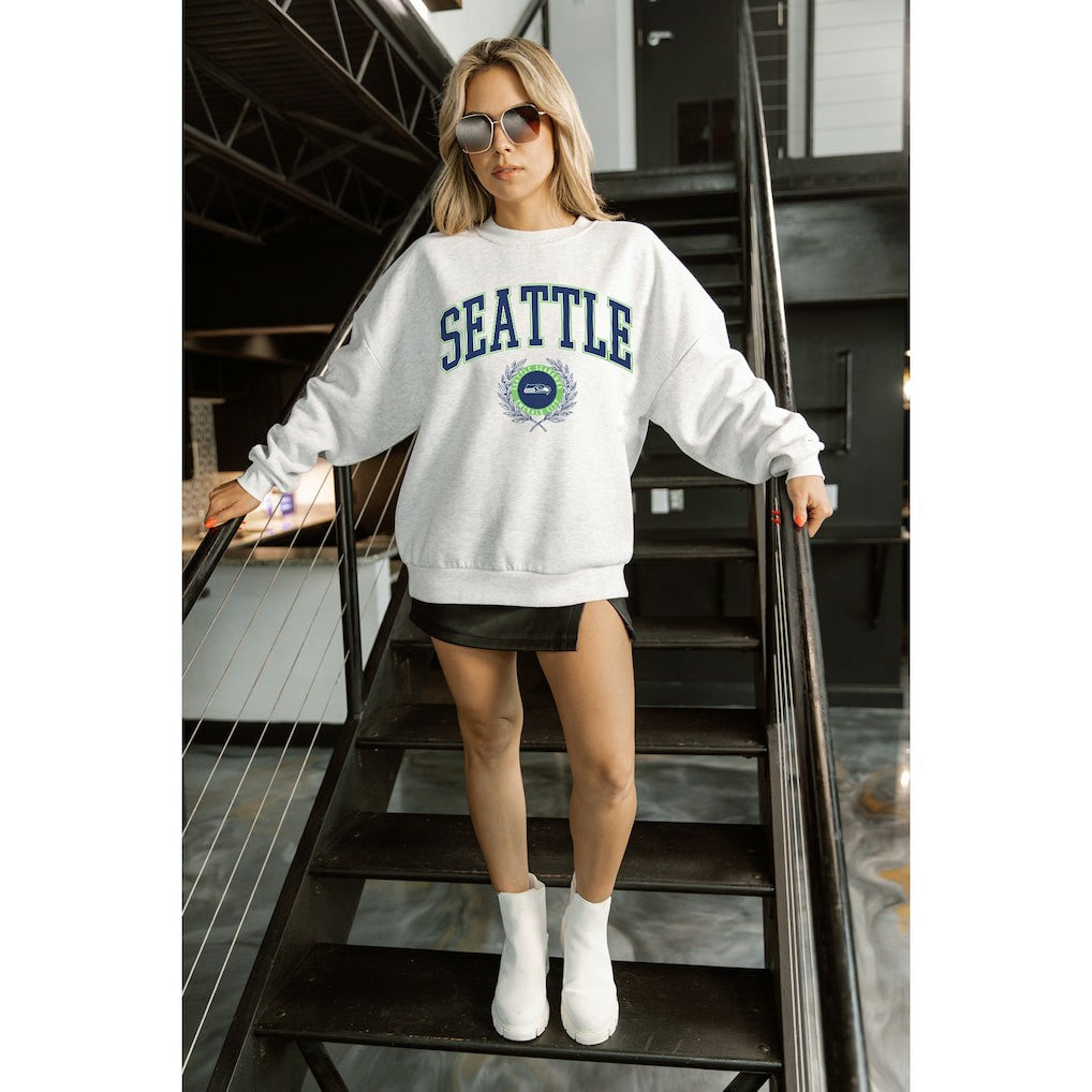Seattle Seahawks Gameday Couture Women's Traditional Logo Oversized Premium Fleece Pullover Sweatshirt - Ash for sale