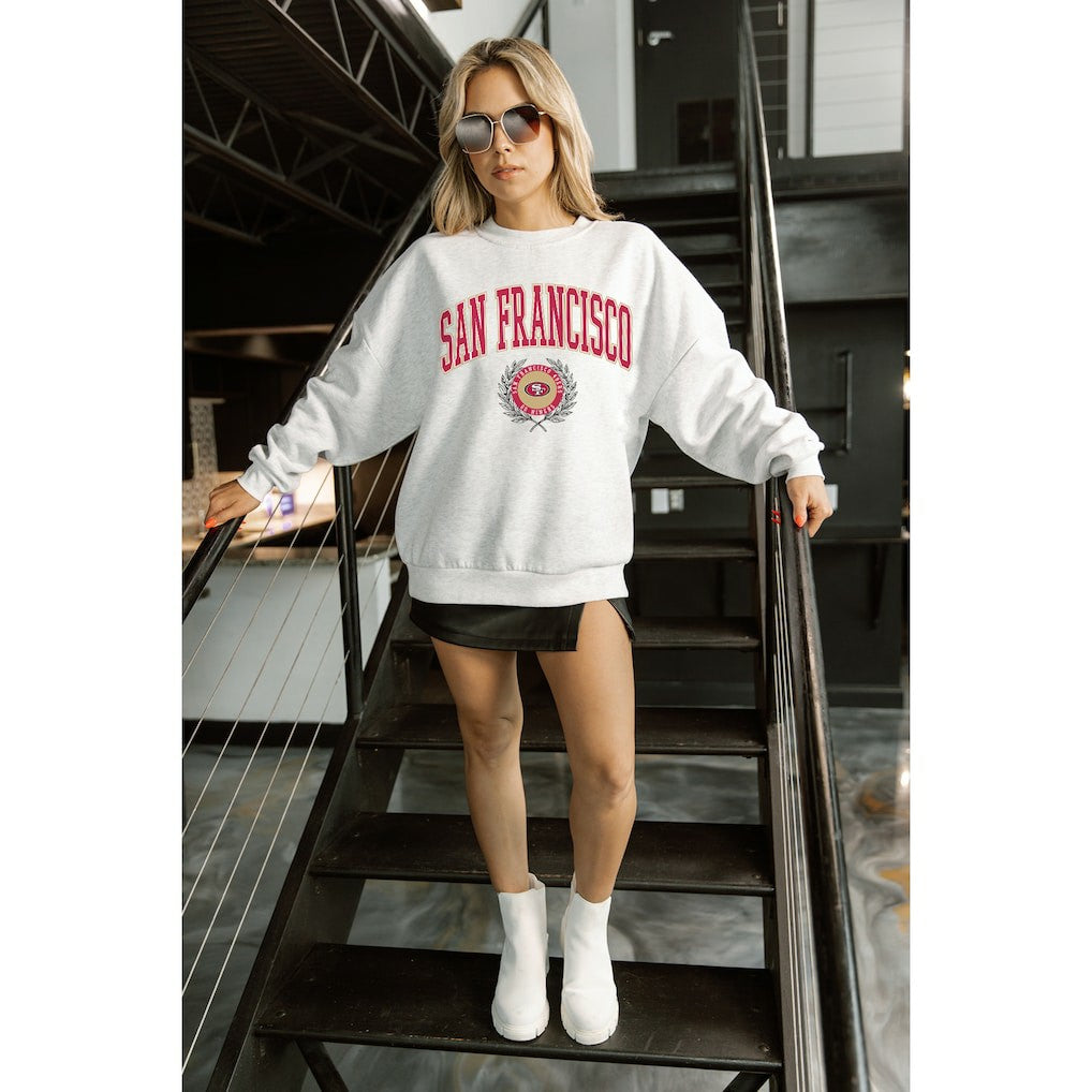 San Francisco 49ers Gameday Couture Women's Traditional Logo Oversized Premium Fleece Pullover Sweatshirt - Ash outlet