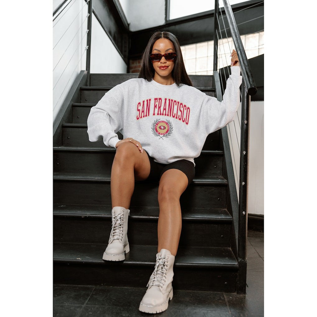 San Francisco 49ers Gameday Couture Women's Traditional Logo Oversized Premium Fleece Pullover Sweatshirt - Ash outlet