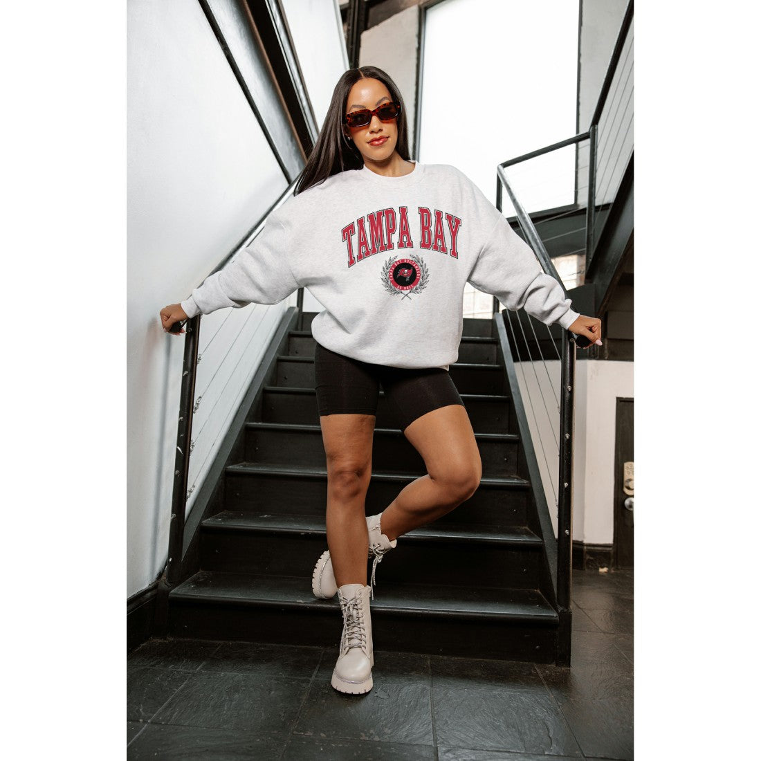 Tampa Bay Buccaneers Gameday Couture Women's Traditional Logo Oversized Premium Fleece Pullover Sweatshirt - Ash discount