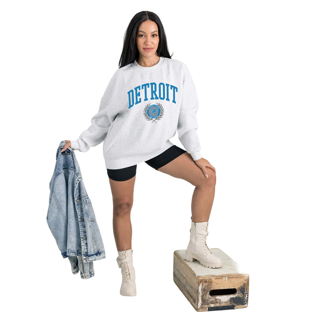 Detroit Lions Gameday Couture Women's Traditional Logo Oversized Premium Fleece Pullover Sweatshirt - Ash discount