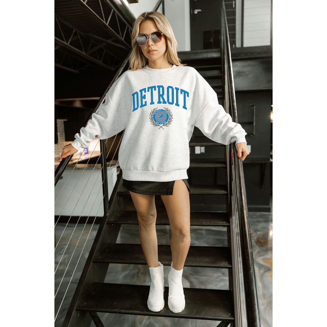 Detroit Lions Gameday Couture Women's Traditional Logo Oversized Premium Fleece Pullover Sweatshirt - Ash discount