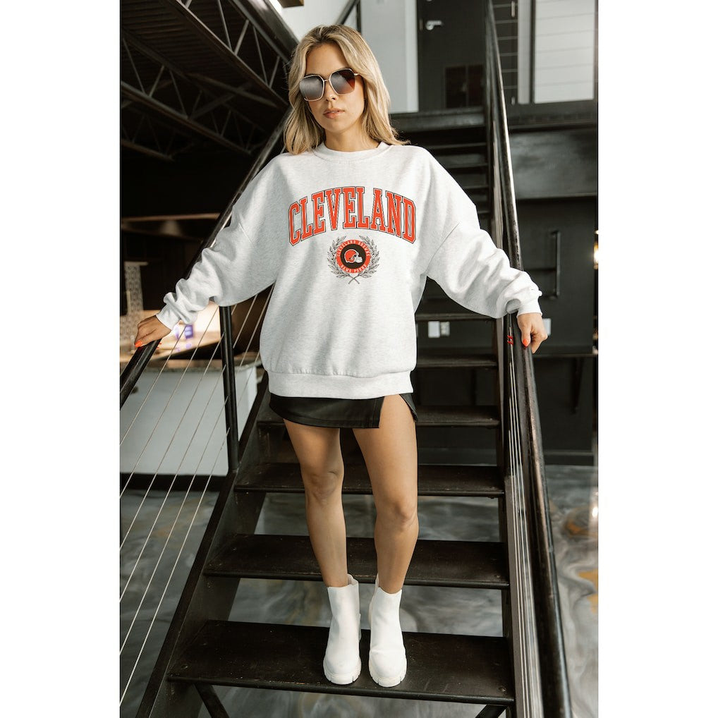 Cleveland Browns Gameday Couture Women's Traditional Logo Oversized Premium Fleece Pullover Sweatshirt - Ash discount