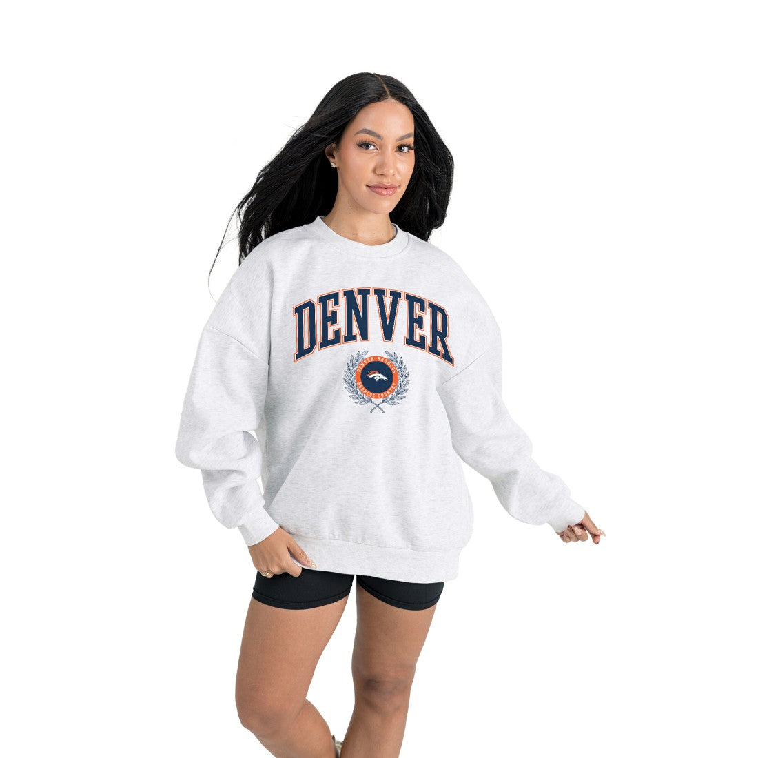 Denver Broncos Gameday Couture Women's Traditional Logo Oversized Premium Fleece Pullover Sweatshirt - Ash outlet