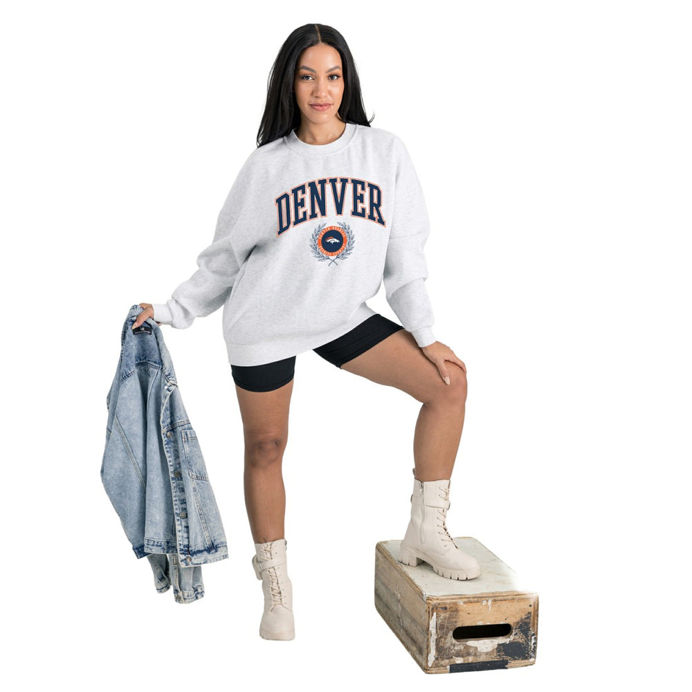 Denver Broncos Gameday Couture Women's Traditional Logo Oversized Premium Fleece Pullover Sweatshirt - Ash outlet