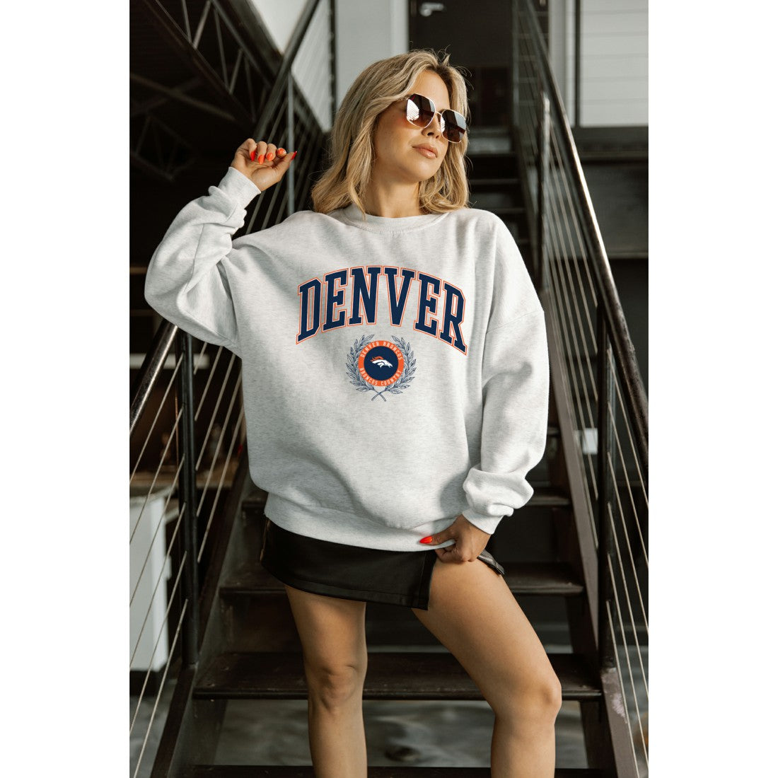 Denver Broncos Gameday Couture Women's Traditional Logo Oversized Premium Fleece Pullover Sweatshirt - Ash outlet