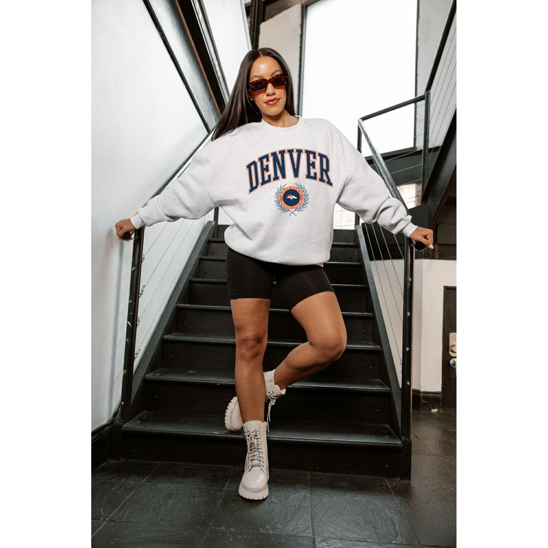 Denver Broncos Gameday Couture Women's Traditional Logo Oversized Premium Fleece Pullover Sweatshirt - Ash outlet
