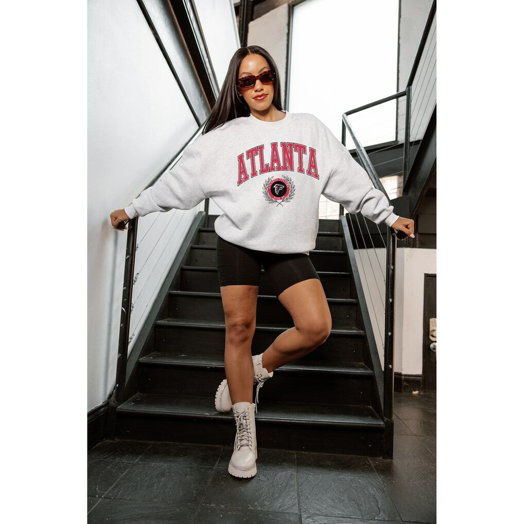Atlanta Falcons Gameday Couture Women's Traditional Logo Oversized Premium Fleece Pullover Sweatshirt - Ash on sale