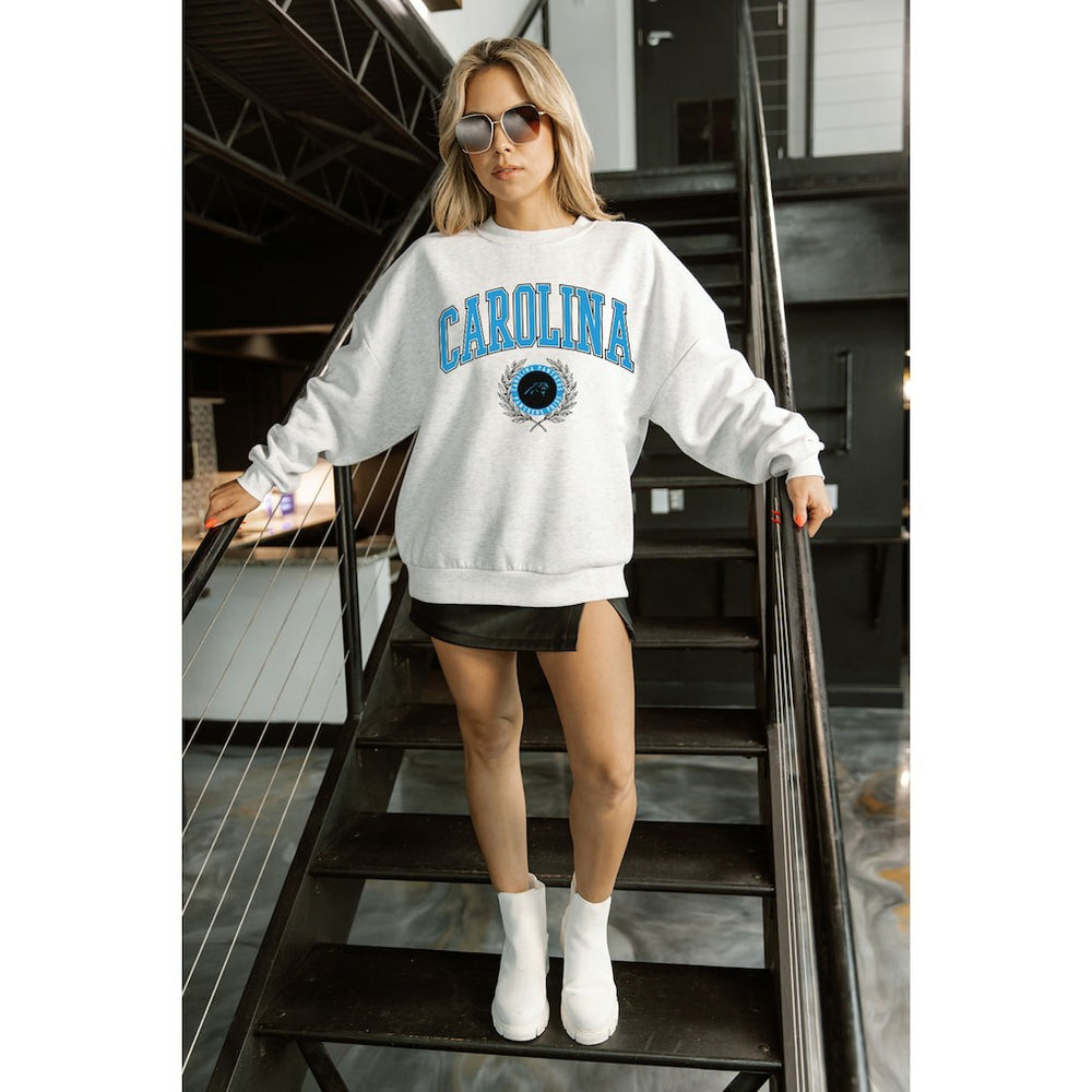 Carolina Panthers Gameday Couture Women's Traditional Logo Oversized Premium Fleece Pullover Sweatshirt - Ash online