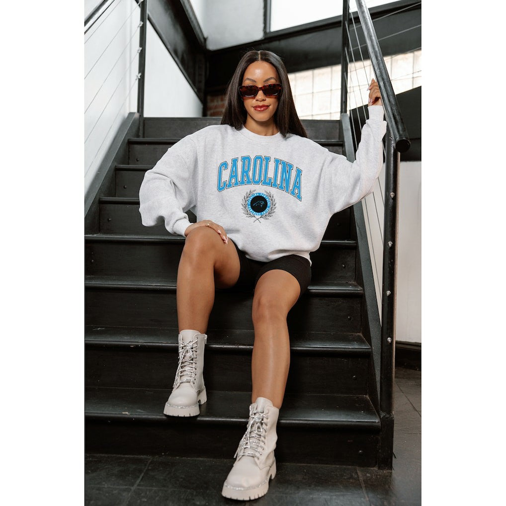 Carolina Panthers Gameday Couture Women's Traditional Logo Oversized Premium Fleece Pullover Sweatshirt - Ash online