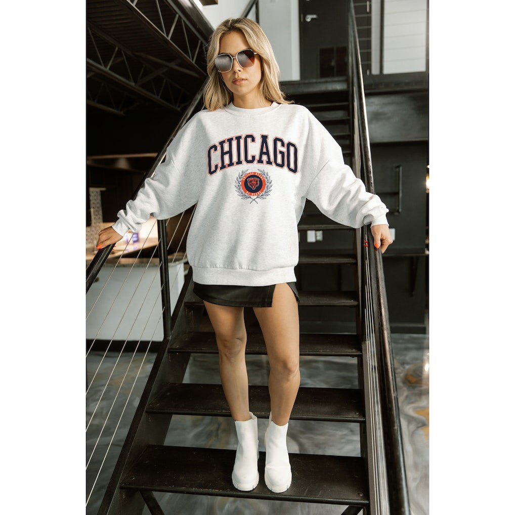 Chicago Bears Gameday Couture Women's Traditional Logo Oversized Premium Fleece Pullover Sweatshirt - Ash for sale