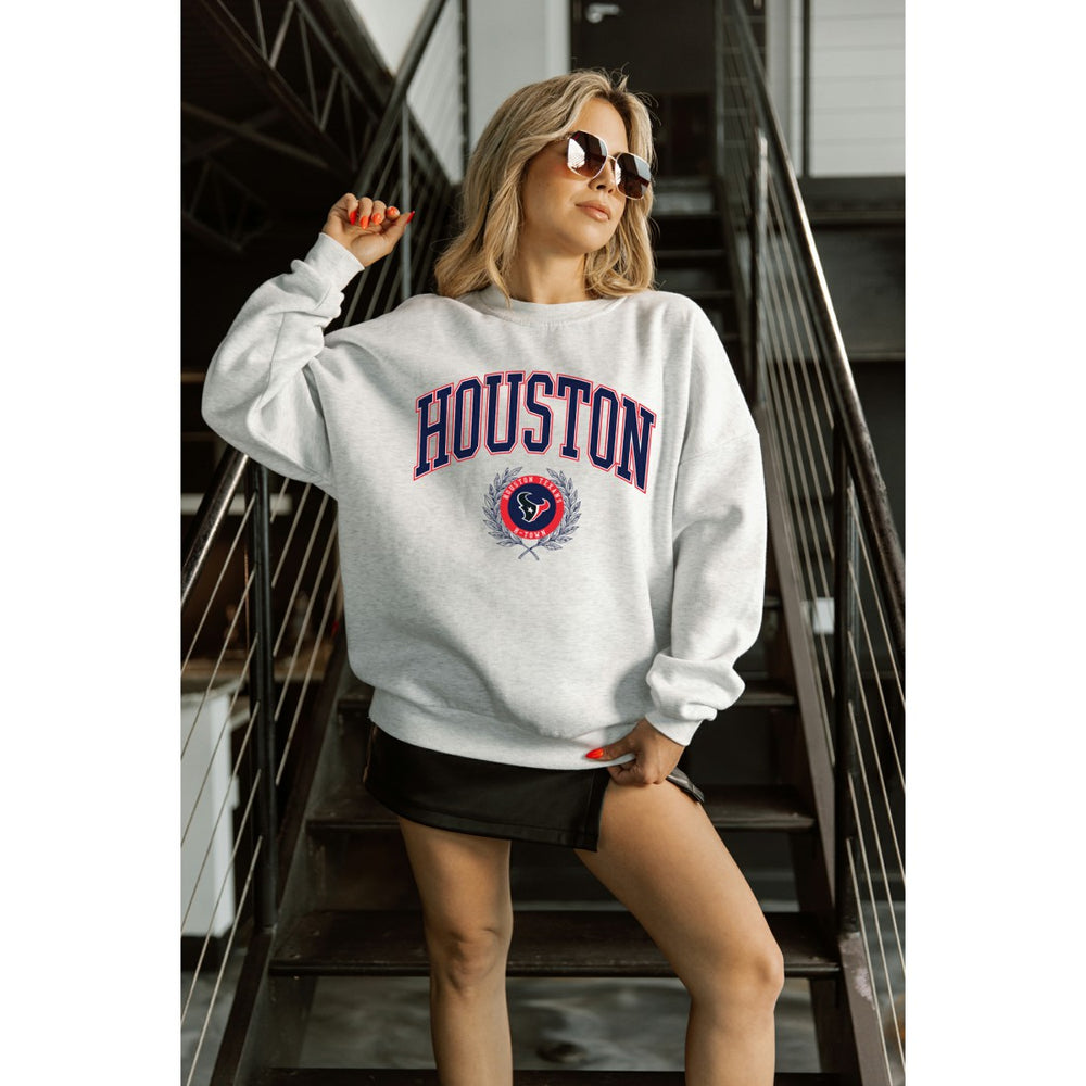 Houston Texans Gameday Couture Women's Traditional Logo Oversized Premium Fleece Pullover Sweatshirt - Ash for sale