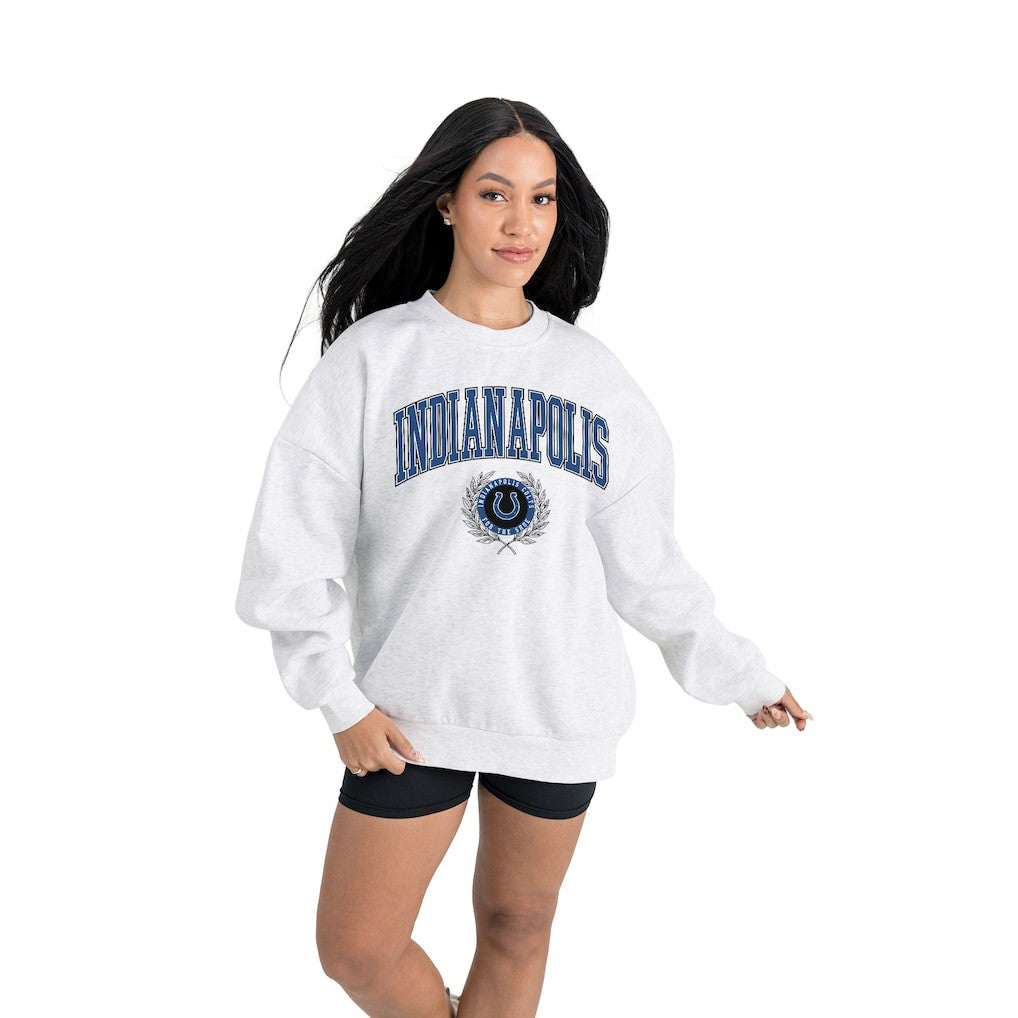 Indianapolis Colts Gameday Couture Women's Traditional Logo Oversized Premium Fleece Pullover Sweatshirt - Ash sale