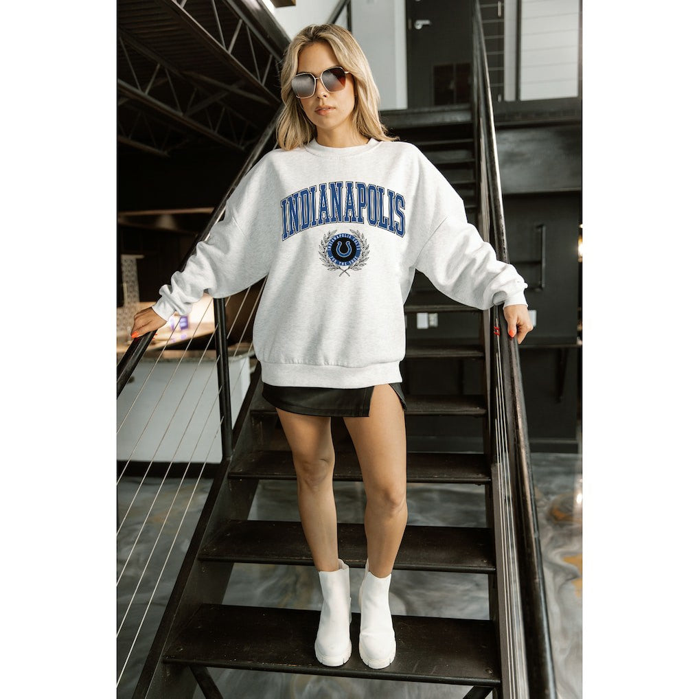 Indianapolis Colts Gameday Couture Women's Traditional Logo Oversized Premium Fleece Pullover Sweatshirt - Ash sale