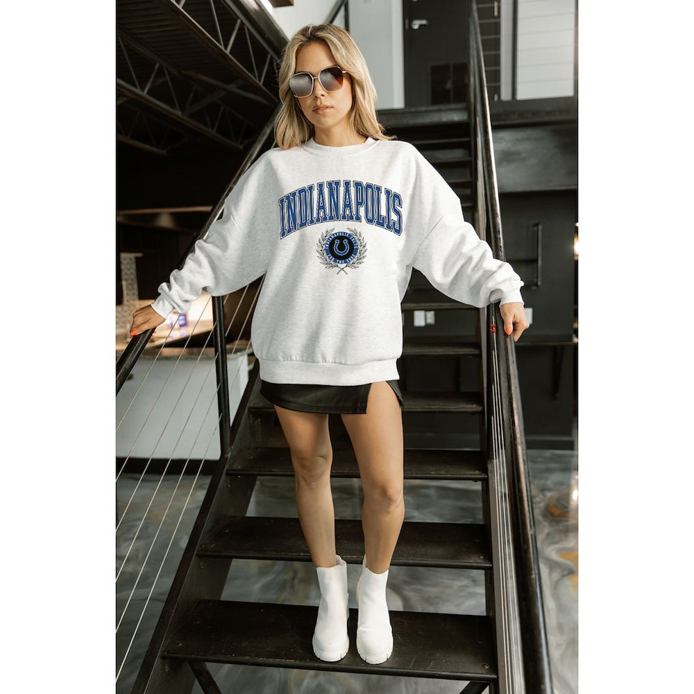 Indianapolis Colts Gameday Couture Women's Traditional Logo Oversized Premium Fleece Pullover Sweatshirt - Ash sale