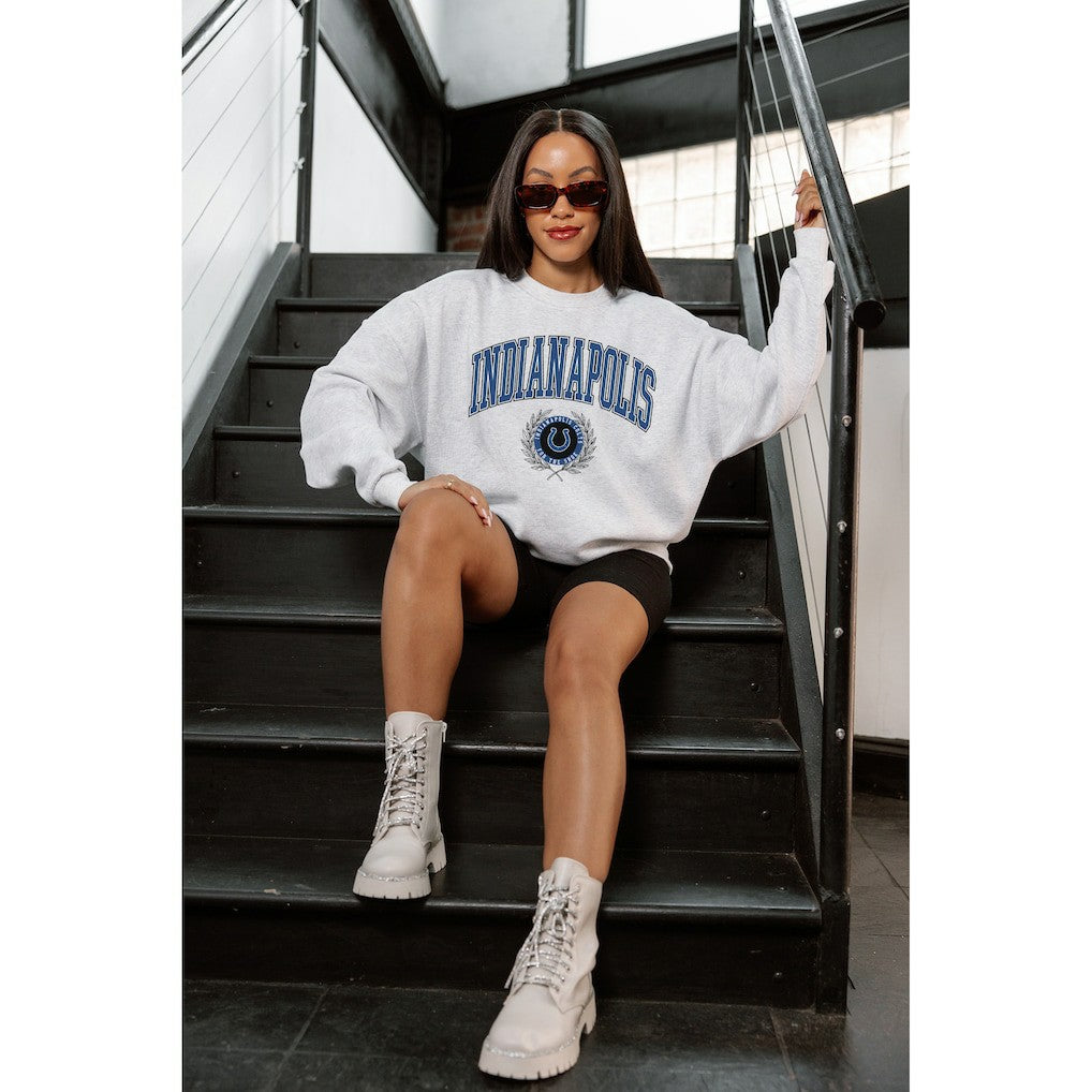 Indianapolis Colts Gameday Couture Women's Traditional Logo Oversized Premium Fleece Pullover Sweatshirt - Ash sale