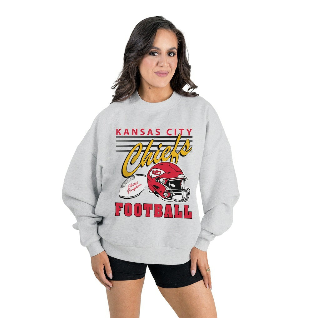 Kansas City Chiefs Gameday Couture Women's Home Turf Oversized Premium Fleece Pullover Sweatshirt - Ash on sale