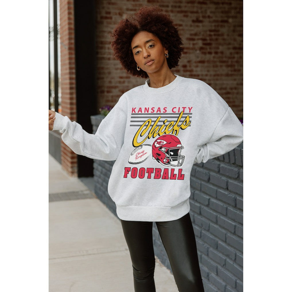 Kansas City Chiefs Gameday Couture Women's Home Turf Oversized Premium Fleece Pullover Sweatshirt - Ash on sale