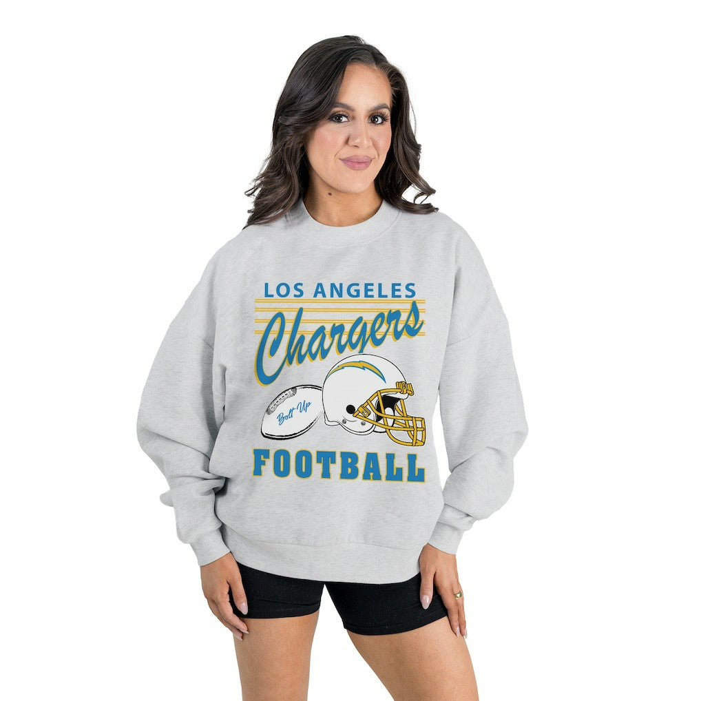 Los Angeles Chargers Gameday Couture Women's Home Turf Oversized Premium Fleece Pullover Sweatshirt - Ash sale