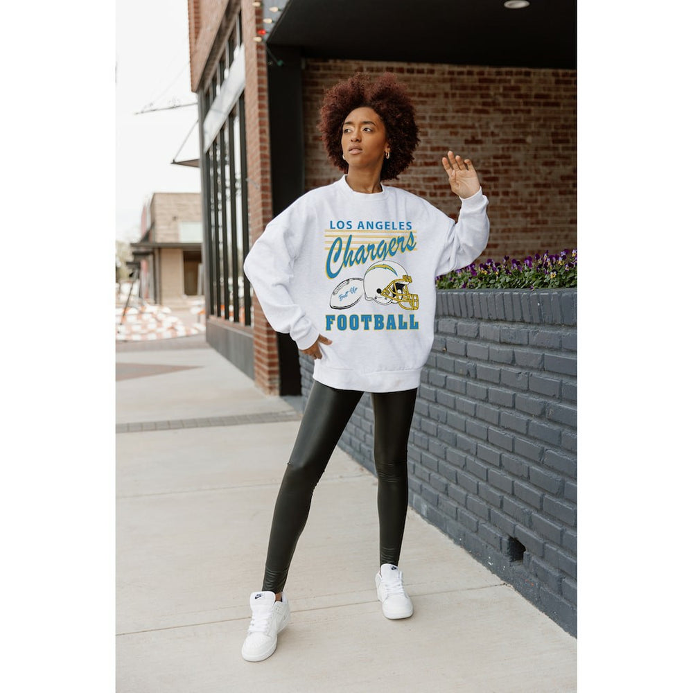 Los Angeles Chargers Gameday Couture Women's Home Turf Oversized Premium Fleece Pullover Sweatshirt - Ash sale
