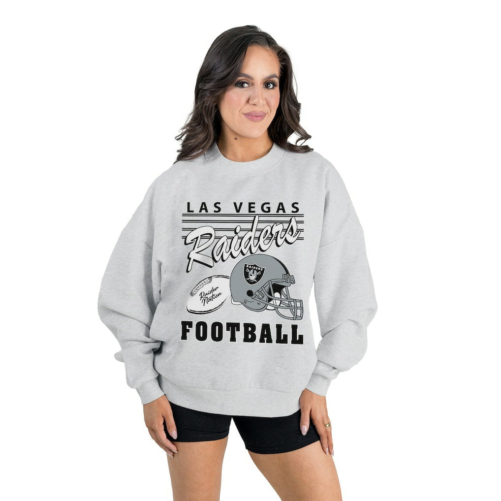 Las Vegas Raiders Gameday Couture Women's Home Turf Oversized Premium Fleece Pullover Sweatshirt - Ash for sale