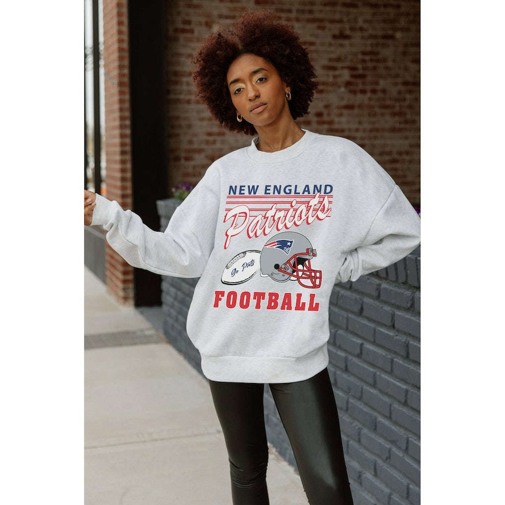 New England Patriots Gameday Couture Women's Home Turf Oversized Premium Fleece Pullover Sweatshirt - Ash online