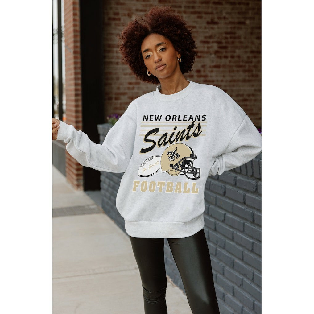 New Orleans Saints Gameday Couture Women's Home Turf Oversized Premium Fleece Pullover Sweatshirt - Ash discount