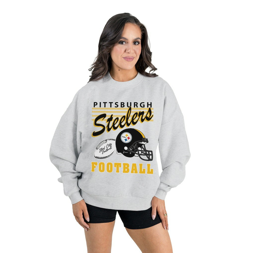 Pittsburgh Steelers Gameday Couture Women's Home Turf Oversized Premium Fleece Pullover Sweatshirt - Ash on sale
