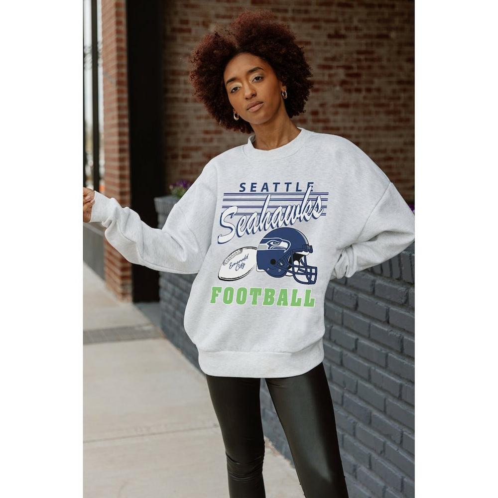 Seattle Seahawks Gameday Couture Women's Home Turf Oversized Premium Fleece Pullover Sweatshirt - Ash discount