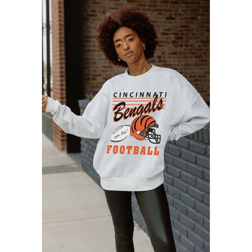 Cincinnati Bengals Gameday Couture Women's Home Turf Oversized Premium Fleece Pullover Sweatshirt - Ash discount