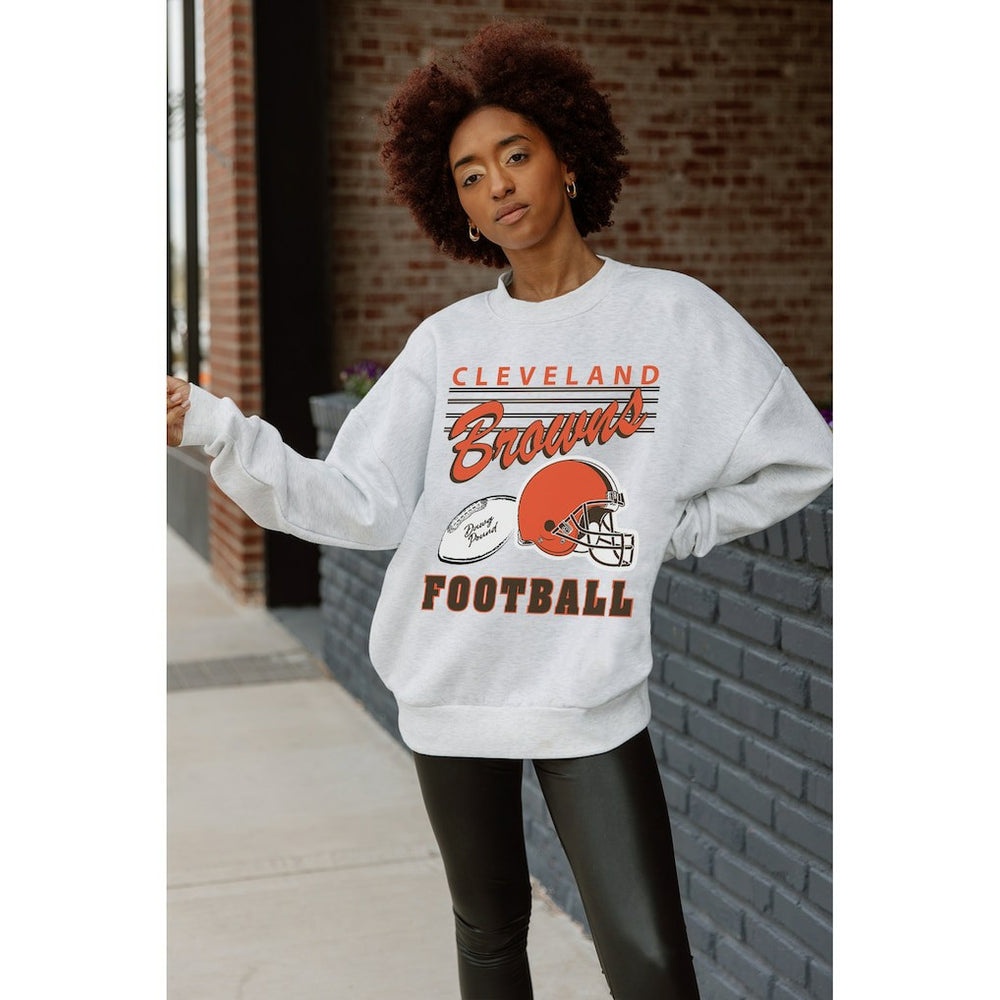 Cleveland Browns Gameday Couture Women's Home Turf Oversized Premium Fleece Pullover Sweatshirt - Ash discount