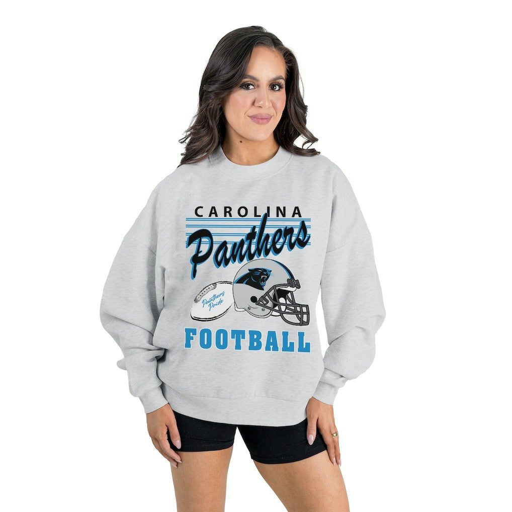 Carolina Panthers Gameday Couture Women's Home Turf Oversized Premium Fleece Pullover Sweatshirt - Ash sale