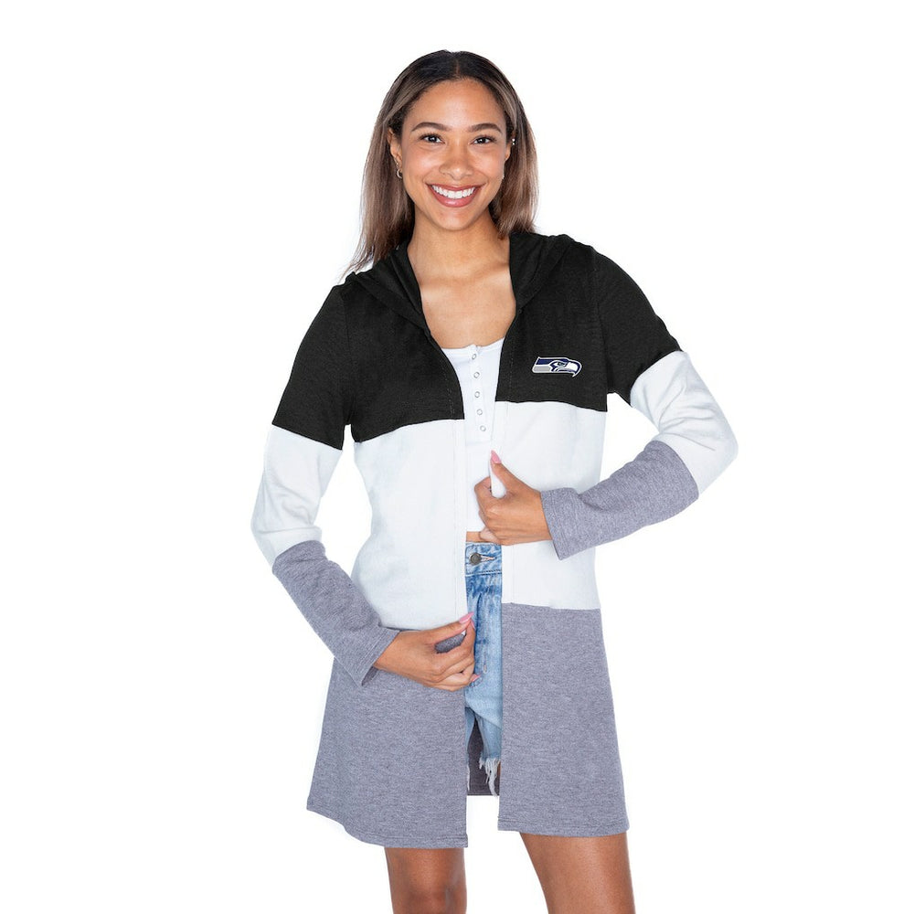 Seattle Seahawks Gameday Couture Women's Tri-Blend Color Block Lightweight Cardigan Hoodie - Black outlet