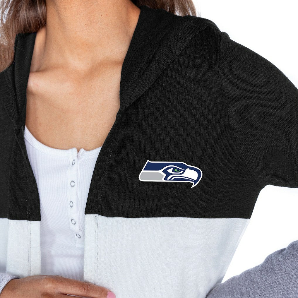 Seattle Seahawks Gameday Couture Women's Tri-Blend Color Block Lightweight Cardigan Hoodie - Black outlet