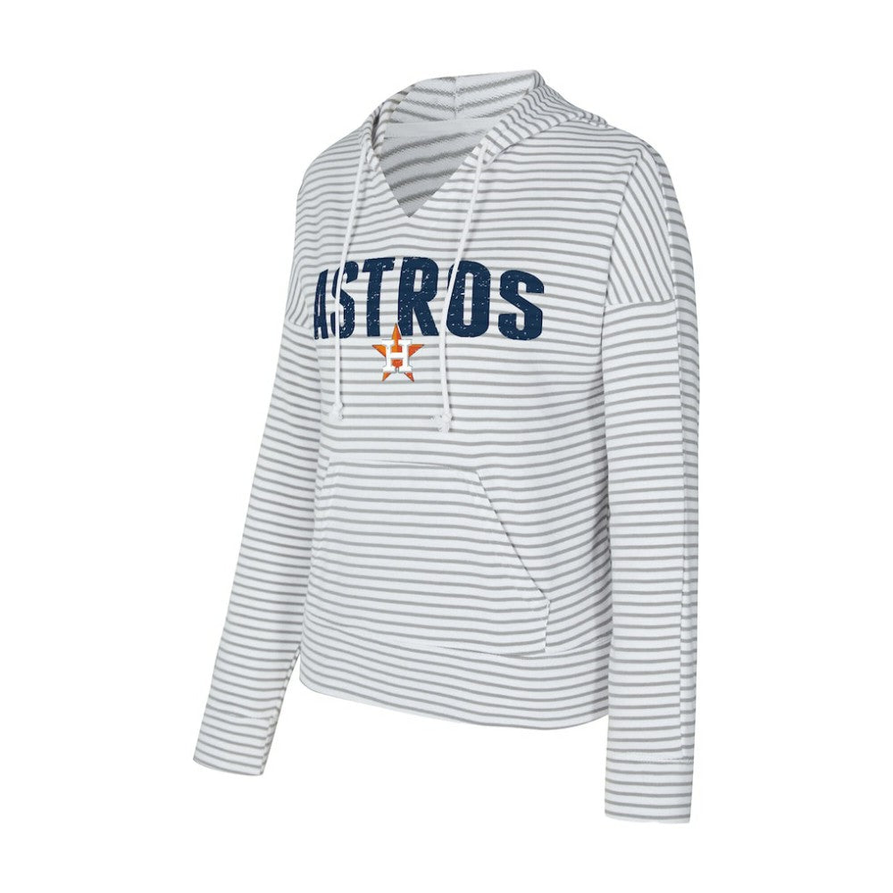 Houston Astros Concepts Sport Women's Liftoff Striped V-Neck Hoodie White/Gray