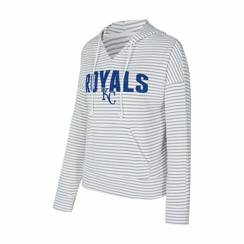 Kansas City Royals Concepts Sport Women's Liftoff Striped V-Neck Hoodie White/Gray