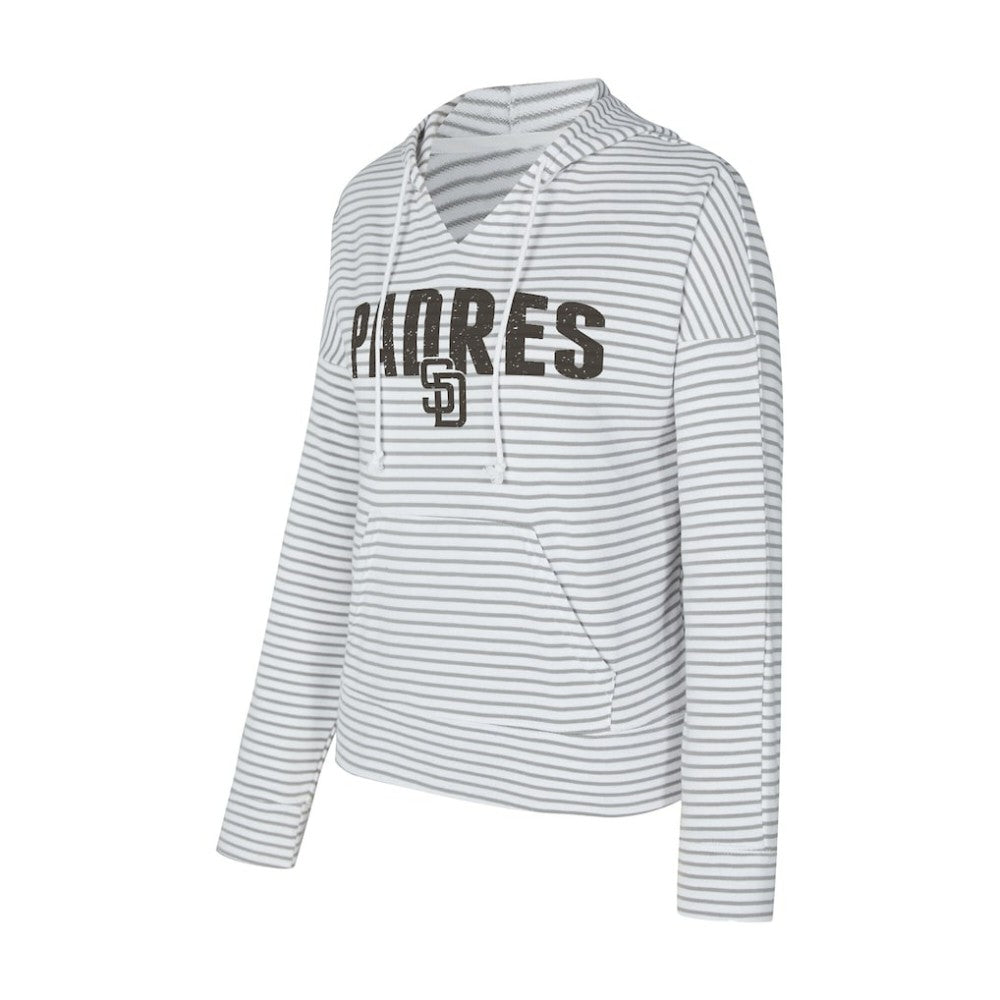 San Diego Padres Concepts Sport Women's Liftoff Striped V-Neck Hoodie White/Gray
