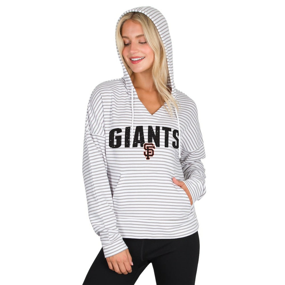San Francisco Giants Concepts Sport Women's Liftoff Striped V-Neck Hoodie White/Gray