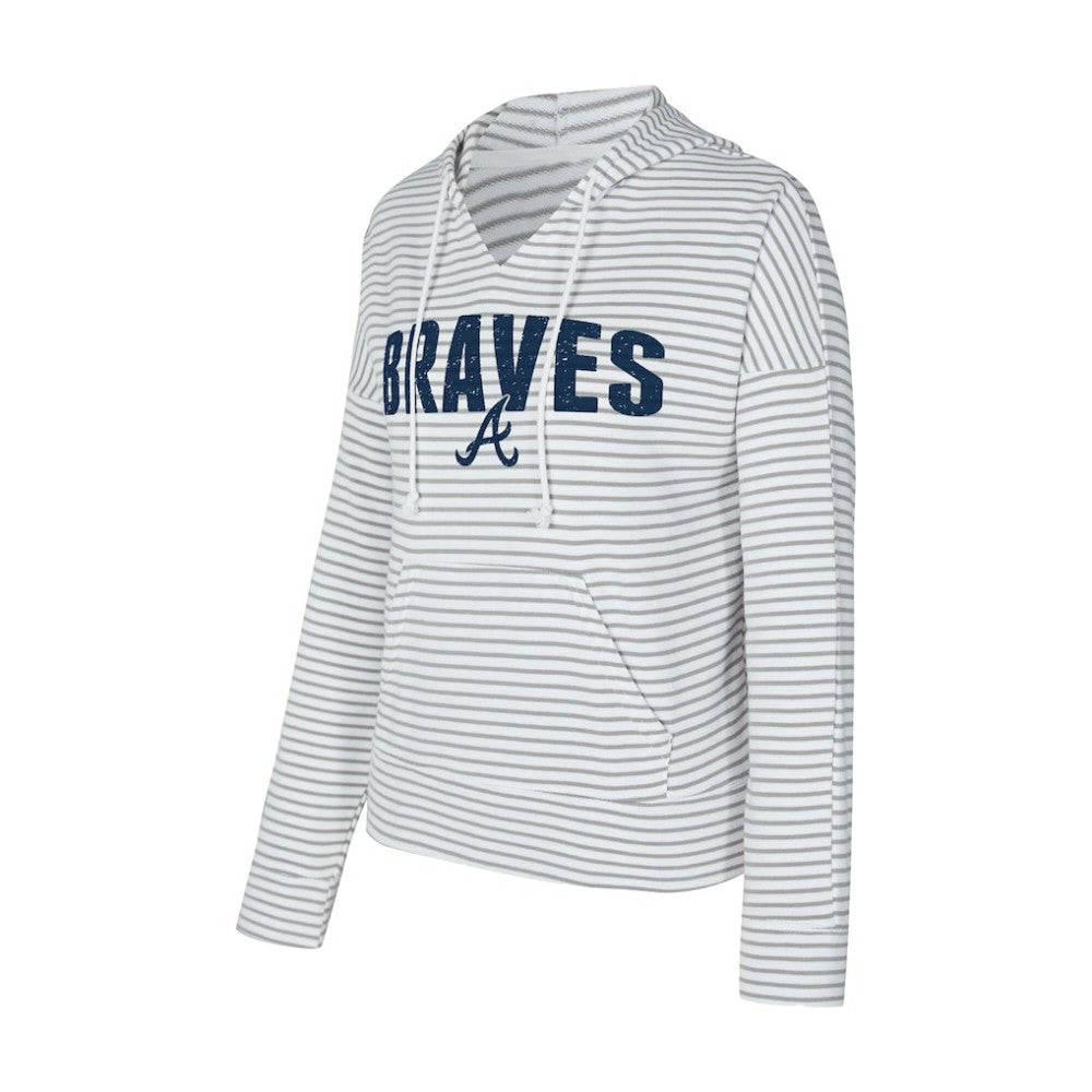 Atlanta Braves Concepts Sport Women's Liftoff Striped V-Neck Hoodie White/Gray