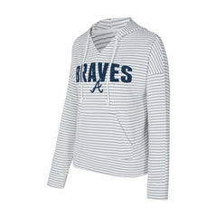 Atlanta Braves Concepts Sport Women's Liftoff Striped V-Neck Hoodie White/Gray