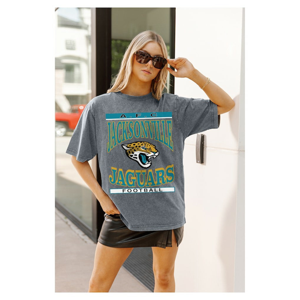Jacksonville Jaguars Gameday Couture Women's Oversized Classic Grind Washed T-Shirt - Gray online