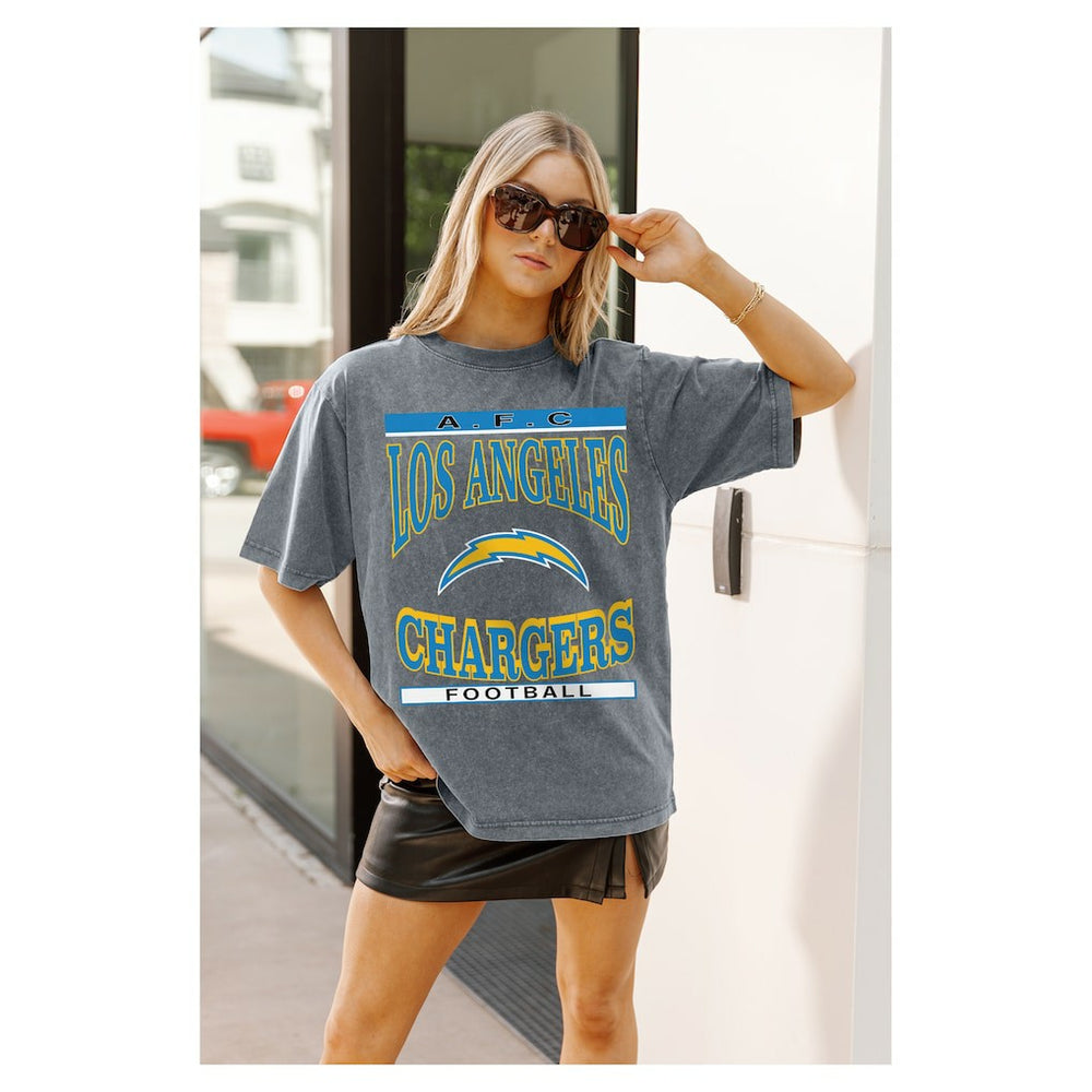 Los Angeles Chargers Gameday Couture Women's Oversized Classic Grind Washed T-Shirt - Gray on sale