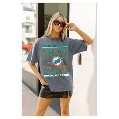 Miami Dolphins Gameday Couture Women's Oversized Classic Grind Washed T-Shirt - Gray cheap