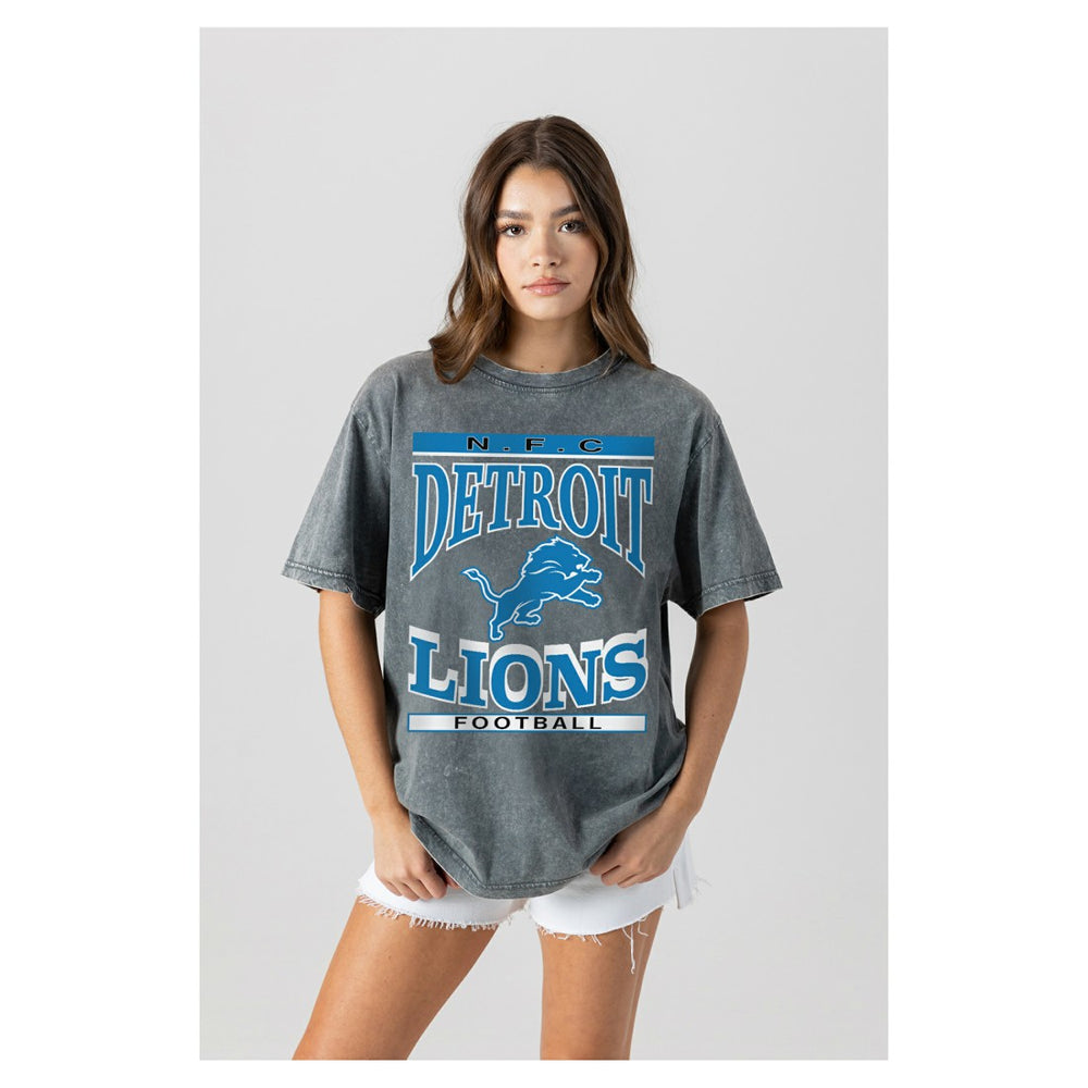 Detroit Lions Gameday Couture Women's Oversized Classic Grind Washed T-Shirt - Gray for sale