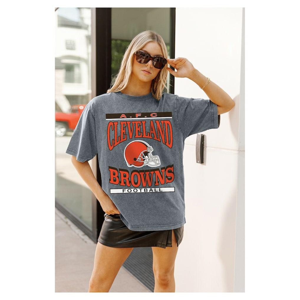 Cleveland Browns Gameday Couture Women's Oversized Classic Grind Washed T-Shirt - Gray outlet