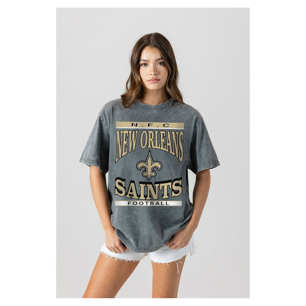 New Orleans Saints Gameday Couture Women's Oversized Classic Grind Washed T-Shirt - Gray for sale