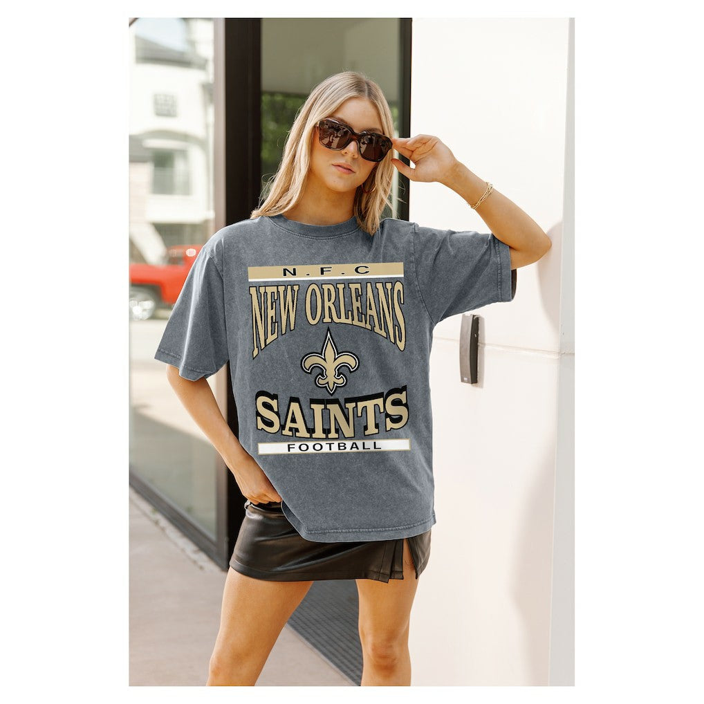 New Orleans Saints Gameday Couture Women's Oversized Classic Grind Washed T-Shirt - Gray for sale